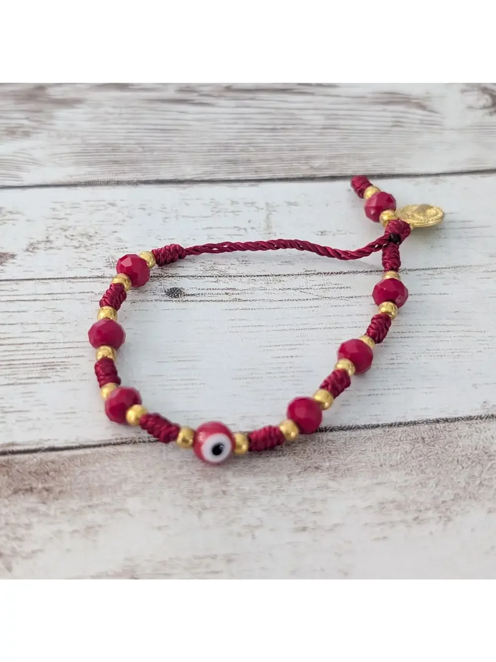 7 Knots Saint Benedict Child's Bracelet Gold Tone & Red Evil Eye St Benedict